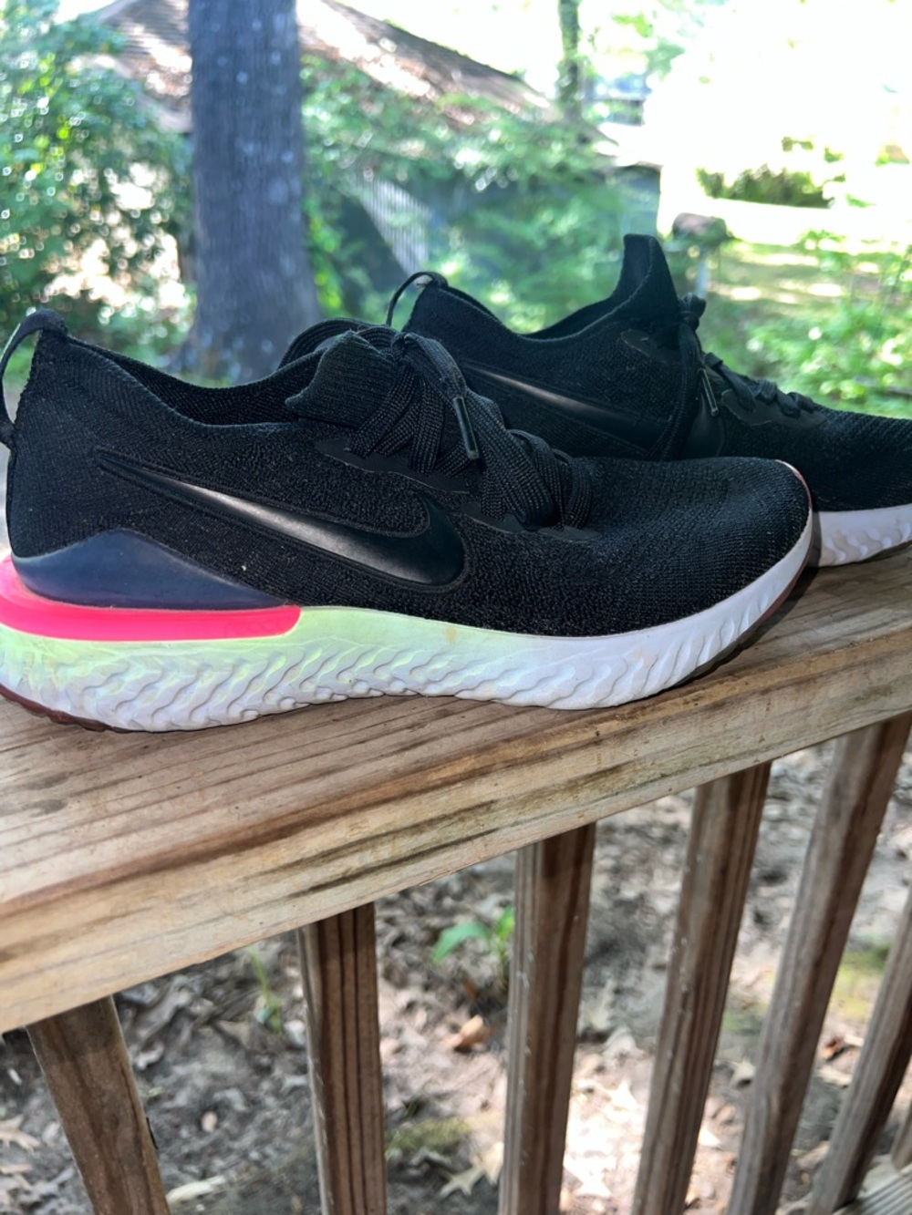 Women’s Nike Black Knit Sneakers with Neon Pink & Mint Accents